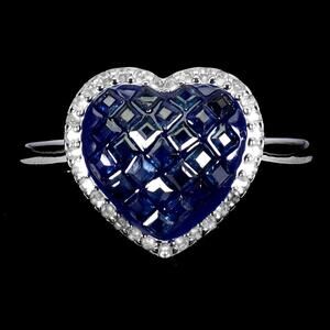 925 Sterling Silver Ring sz 8 Princess Blue Sapphire & White Topaz